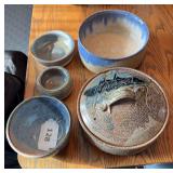 Pottery bowls, covered bowl ( some artist signed)