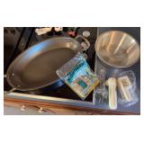 Oval skillet, aluminum bowl, 3 hand whisks, mighty grip