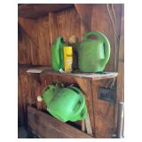 Plastic sprinkling cans, plastic crates, 2 tarps
