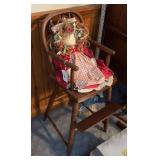 Antique bentwood high chair w/ doll