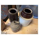 Small wiskey jug and two crocks