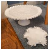 Fenton milk glass cake stand, Fenton milk glass bowl