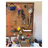 Glue guns, gardening knife, wire brushes, desk light, grinding shield staples, wood dowels, WD 40, misc