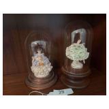 Dresden "Dorothea" porcelain figurine 4.5" & porcelain ballerina figurine (probably Dresden) & cloches