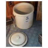 5 gallon Ruckles Stoneware crock w/ bale handles & non fitting lid