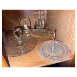 Lot of clear glass bowls, serving places, vinegar and oil set