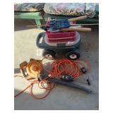 20v B & D blower, extension cord, loppers, garden cart