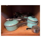 3 Vintage Club cookware pans, misc skillet and cookware