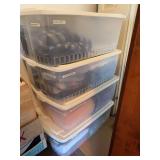 New towels, sheets, 4 storage totes of linens