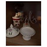 Metal candle holder, covered box, candle, pedestal, pitcher