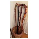 4 canes, waste basket