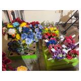 Large lot of cemetery flowers and vases, cemetery crosses
