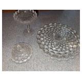 Fostoria pedestal bowl, 12” Fostoria plate, Fostoria lid