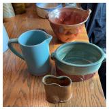 Pottery planters, pitcher, match holder