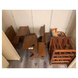 Wood craft school desk, wine bottle holder