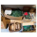 Christmas wreathes , lighted garlands, tree, new lights , out door light timers , surge protectors , wicker basket , grapevine wreath