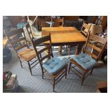 Antique Oak Table w/ 2 leaves & 6 pressed back chairs