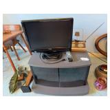 Tv stand 26" x 16" x 19", Toshiba 19" tv with remote, HDTV antenna, indoor antenna extension cable, vintage antenna