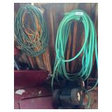 Garden Hose, extension cords, garden rolling cart