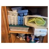 Ice cube trays, pitcher, plastic egg storage container, ice scoop