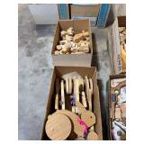 Misc wooden crafts including cars and rabbits