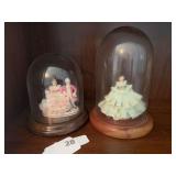Emerald Collection "Pamela" porcelain doll 4", Irish Dresden "Summer Days" porcelain doll 3.5" & cloches