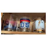 (2) 1970s Don Ho "Polynesian Palace" cocktail glasses, misc state cocktail glasses, 16 vintage 1960s Federal Glass Baronet highball glass
