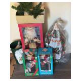 Santa Clauses, 24” tree, decorated waste can