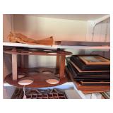 Wine rack, old framed pictures, spoons, miniature’s, bole, misc
