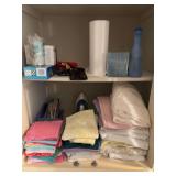 Sheets, wash cloths, hair dryer, iron, misc