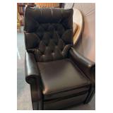 Vintage Black tufted manual reclining chair believed to be vinyl