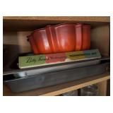 Baking pans, bundt pan, angel food cake pan, vintage thermometer set