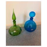Persian Blue Round Blenko decanter with stopper and green 1960’s Blenko Decanter with stopper