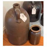Vintage crock jug, small apple butter jar