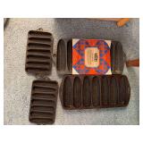 4 cast iron corn stick pans (1 Wagner)