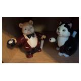 Bear in suit pitcher, black and white cat pitcher