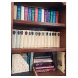 3shelves of Readers Digest Books , Bibles , and Daily Guideposts
