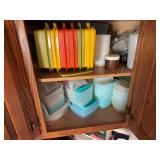 2 shelves of misc Tupperware containers