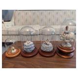 Irish Dresden Sylvia 3.5", Melanie 3.5", Georgina 5" & 2" figurine with cloches