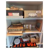 3 shelves of misc craft supplies
