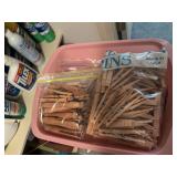 Dirt Devil , fabric shaver , chamois ,wooden clothes pins , laundry detergent, travel iron , brushes