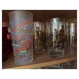 8 vintage 1976 U.S. Bicentennial and historical commemorative glass tumblers, “My Old Kentucky Home” glass