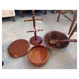 Wooden Vermillion walnut salad bowl & serving utensils, lazy susan, monkey wood salad bowl