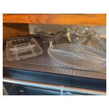 Clear glass divided dishes, ruffle trim bowls, rectangle dish