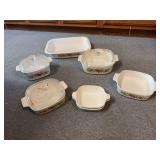 Lot of vintage white CorningWare casserole dishes in "Spice of Life" pattern