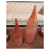 2 orange glass vases 14" and 18"