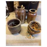3 crock jars, crock planter