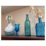 Gingham goose , Fenton handkerchief swung vase  , blue bottle and E. C. Booz’s Old Cabin Whiskey 120 Walnut St Philadelphia bottle