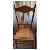 Vintage pressed back chair with cane bottom 17" w x 40" t & Vintage spindle back chair with cane bottom 16" w x 36" t