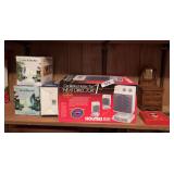 Small oscillating heater/fan, plant gro lights, Coke playing cards, doll furniture dresser